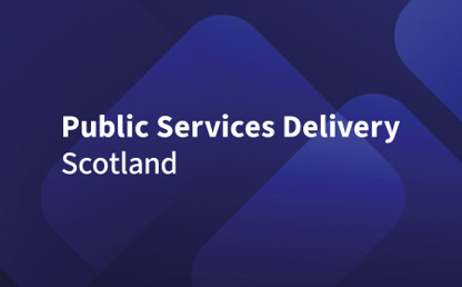 Public Services Delivery Scotland wordmark on a dark blue background