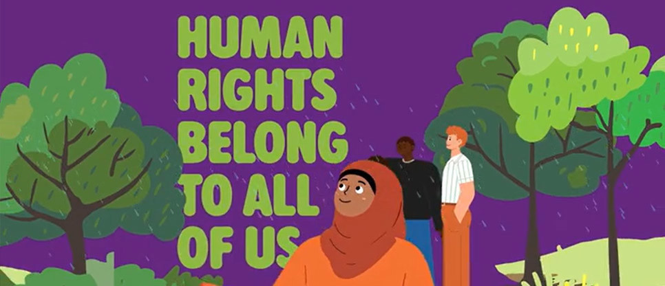 Human rights belong to all of us animation front cover illustration
