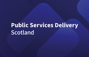Dark blue background with white word mark saying Public Services Delivery Scotland