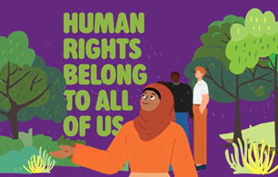 Human rights belong to all of us animation front cover illustration